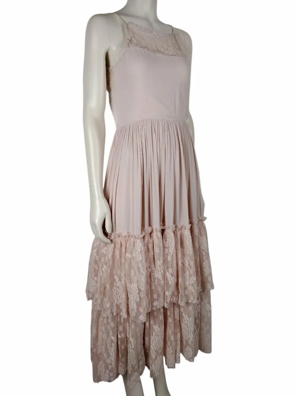 Joy Folie Mia Joy Blush Pink Tiered Lace Full Skirt Boho Maxi Dress Size 14